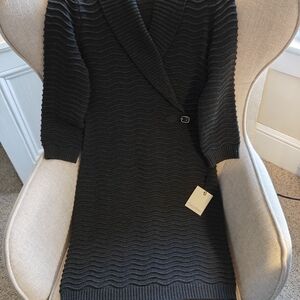 Calvin Klein Elegant Dark Grey Ribbed Knit Dress